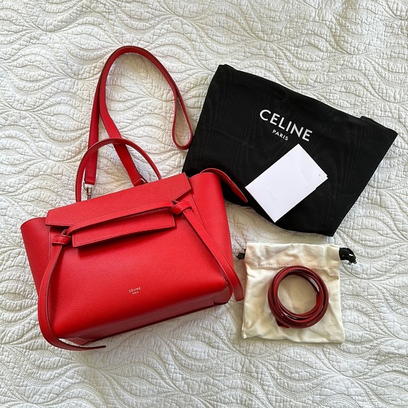 CELINE Baby Grained Calfskin Micro Belt Bag Bright Red - Picture 1 of 11